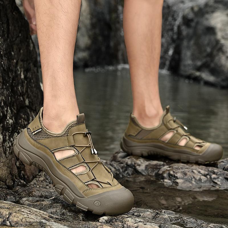 Fashion Handmade Men's Leather Sandals Outdoor Wading Aqua Loafers 2025 New Summer Casual Shoes for Men Lightweight Stylish Beach Flats