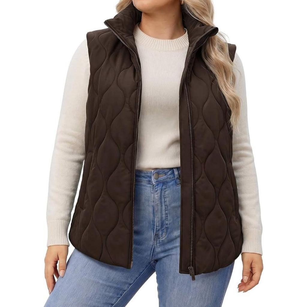 New Women's Stand Collar Quilted Padded Vest, Sleeveless Zipper Short Cotton Waistcoat, Fall Winter Outerwear
