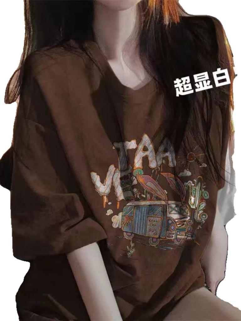 Women's Plus Size Brown Oversized T-Shirt: Loose-Fit, Short-Sleeved, Perfect for Summer Couples, Enhances Fairness, Trendy Style