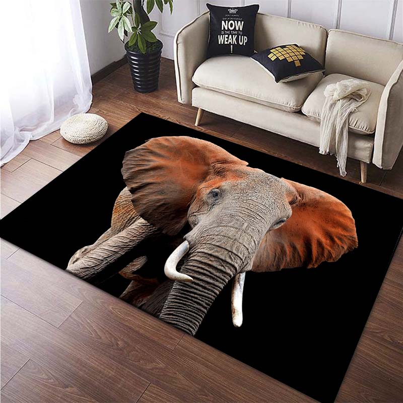 3D Printed African Elephant Face Close-up Animals Rugs for Bedroom Home Decor Play Mats Living Room Carpets Non-slip Floor Mats