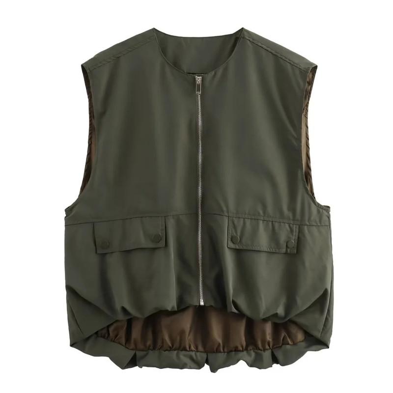 Y2K Summer Loose Casual Cardigan Women's Vest Fashion Lunch Break Solid Colour Zip Vest