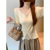 Niche V-Neck Lace Patchwork Knitwear: Autumn/Winter Slimming Cinched Waist Long Sleeve Top for Women