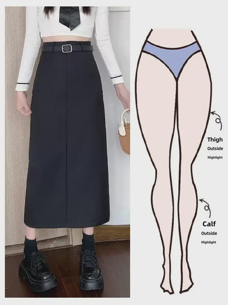 2023 High-Waist Gray A-Line Skirt for Plus Size Women