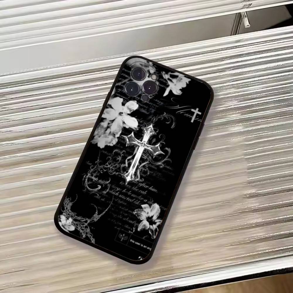 C-Cool Dark Catgothic C-Cross Phone Case For iPhone 17,16,15,14,13,12,11 Plus,Pro Max,XS,Soft Black Cover