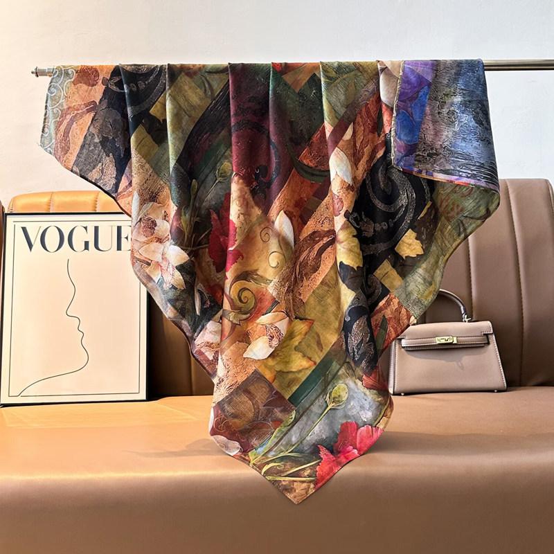 Chinese Style Peony Velvet Square Scarf 91 Women's Spring and Autumn Silk Scarf Shawl Two-color Different-faced Scarf Mother Gift