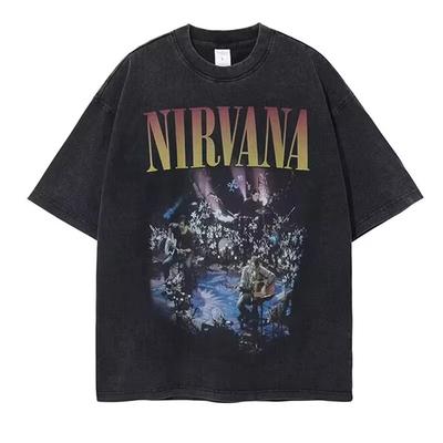 Nirvana Rock Band Retro Cotton Washed Shirt In Uterine Album Shirt Summer Unisexs Womens Cotton Retro Fashion Oversized Tshirt