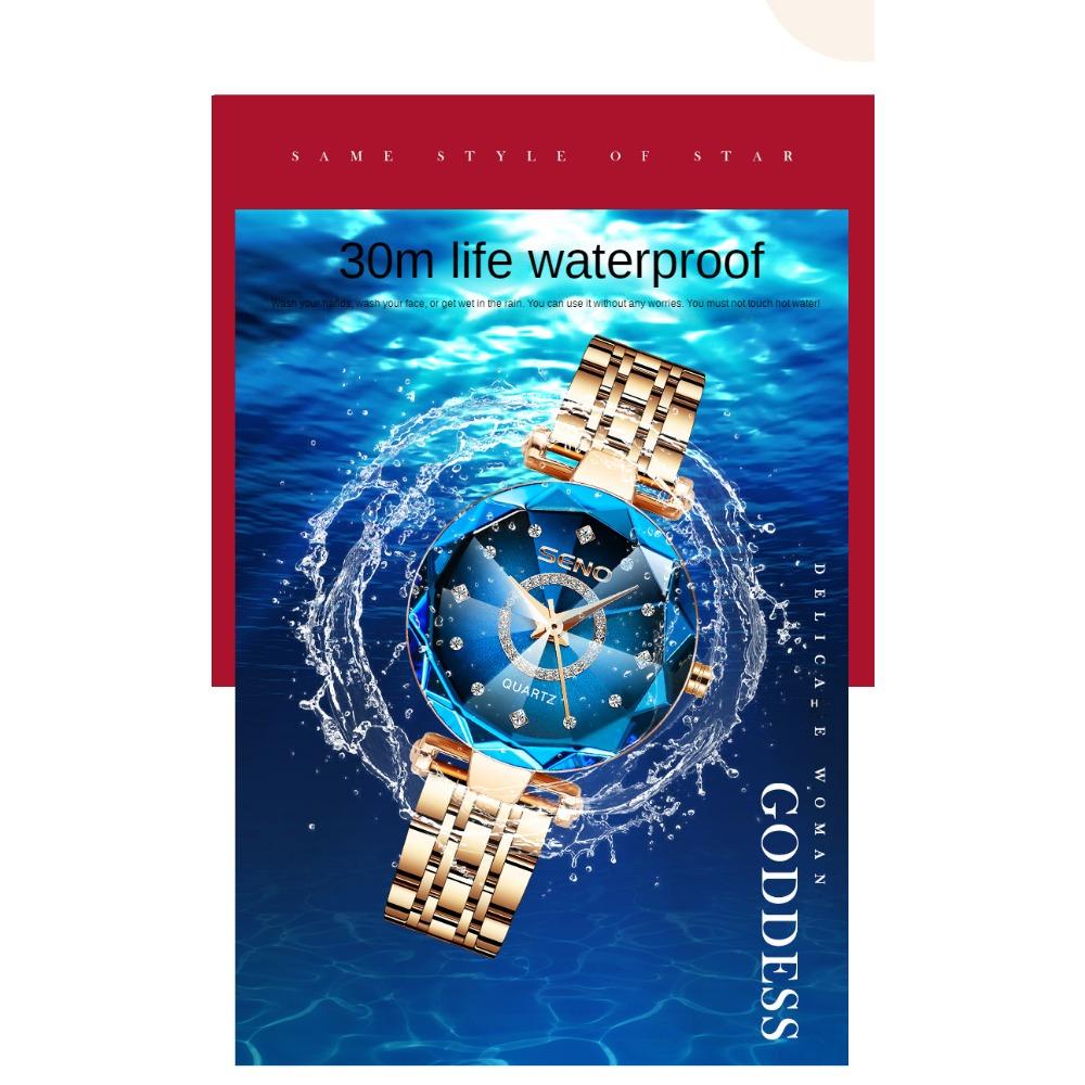 Luxury Elegant Women's Watch Rhinestone Ocean Heart Waterproof Rose Gold Stainless Steel Quartz Women's Fashion Birthday Gift