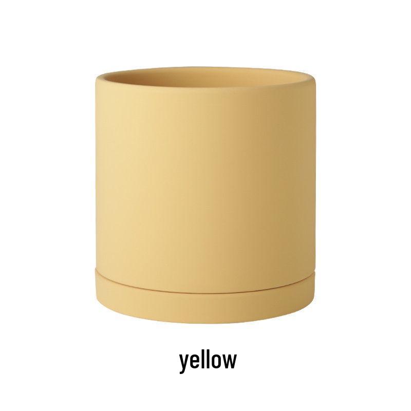 Morandi Colorful Ceramic Cylinder Flower Pots with Saucers for Indoor/Outdoor Plants