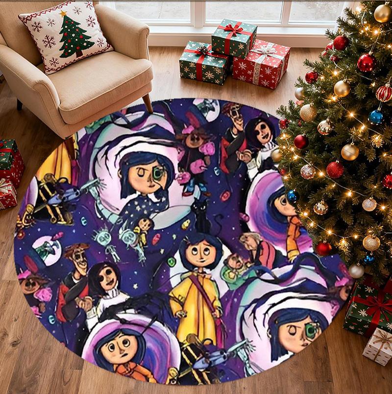 Coraline Pattern Round Rug, Indoor/Outdoor Mat, for Picnic, Gameroom, Bedroom, Office, Living Room, Home Decor Carpet, Birthday Gift