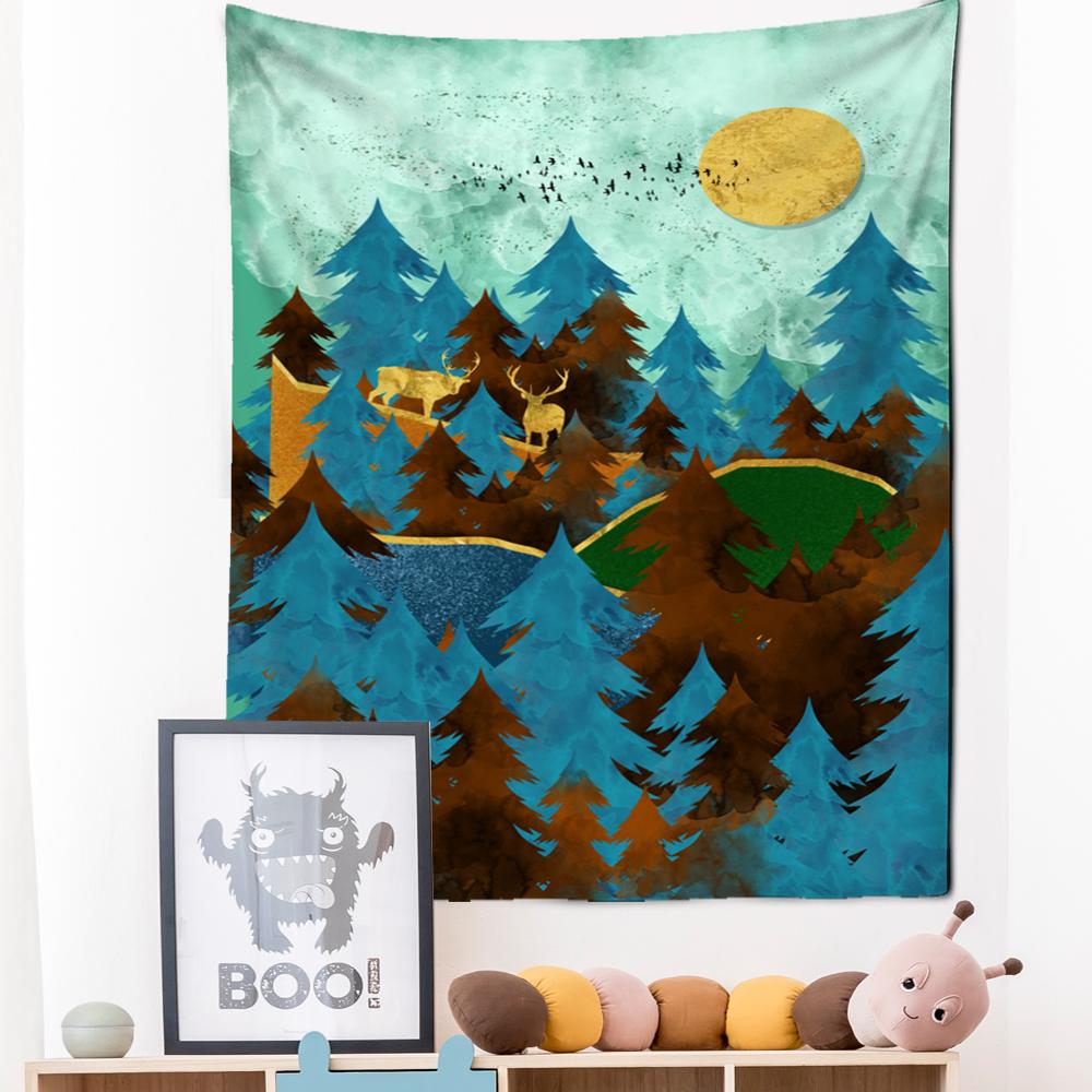 Neon Impression Painting Tapestry Wall Hanging Bohemian Style Elk Koi Psychedelic Witchcraft Living Room Home Decor