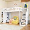 Loft Bed 90x200, Children's Bed Storage Ladder, Heart Railing, Storage Space, Foldable Storage Cabinet/shelves, White (without Mattress)