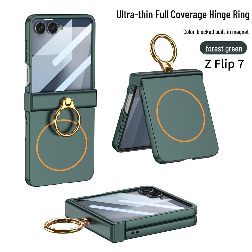 Samsung Z Flip7 Ultra cienkie etui na składany telefon z ochroną zawiasu, modny magnetyczny pierścień i kompatybilnością z ładowaniem bezprzewodowym