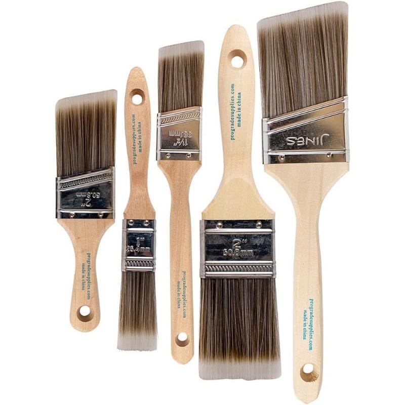 5PCS Pro Grade, Paint Brushes, 5-Piece, Paint Brush Set: Flat & Angle Brushes for Latex and Oil Paints, Stains, Interior & Exterior Home Improvement