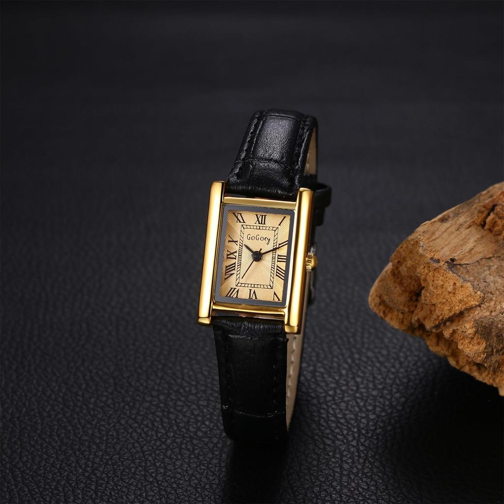 Simple and Stylish Square Leather Roman Analog Adjustable Quartz Black Perfect Gift for and Day Women's Watch Strap, Alphabet, Display, Waterproof,