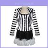 Traje Rayado Vintage de Beetlejuice Retro Negro y Blanco Poliéster Disfraz de Cosplay