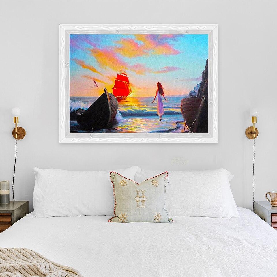 New 5D DIY Diamond Painting Sea View Diamond Embroidery Sailboat Cross Stitch Full Round Drill Home Decor Manual Art Gift