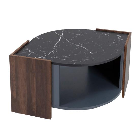 Double Layer Coffee Table Table Structured Made of Marble Dining Walnut in Contrasting Colors Living Room with Unique Lines Tea