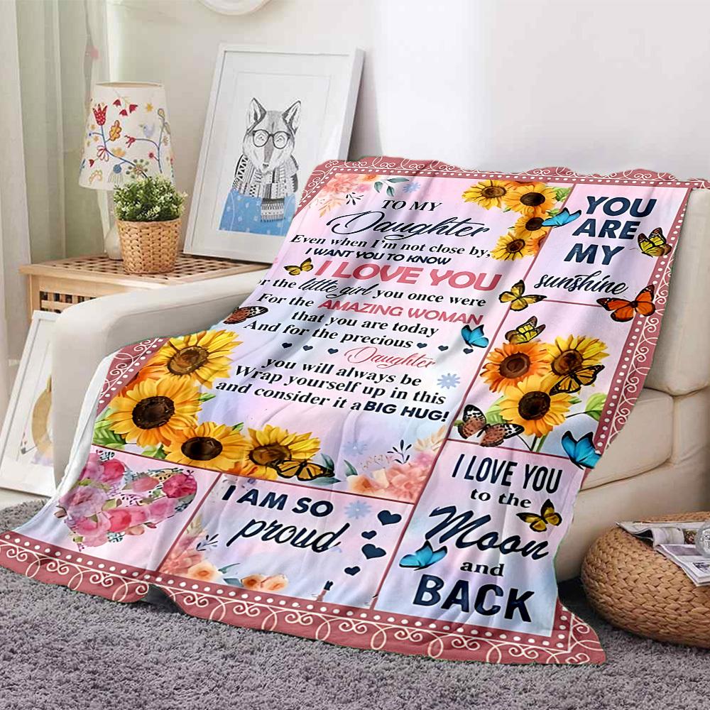1pc To Daughter Love Envelope Blanket, Lightweight Flannel Throw For Sofa, Bed, Travel, Camping, Livingroom, Office, Couch, Chair, And Bed,
