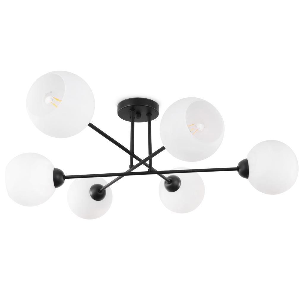 Asturia Black Ceiling Lamp 6-Flat White Lampshade E27