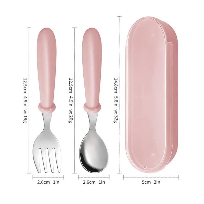 3pcs 304 Stainless Steel Portable Tableware Set Outdoor Spoon and Fork Student Portable Tableware Set Baby Feeding Spoon Box