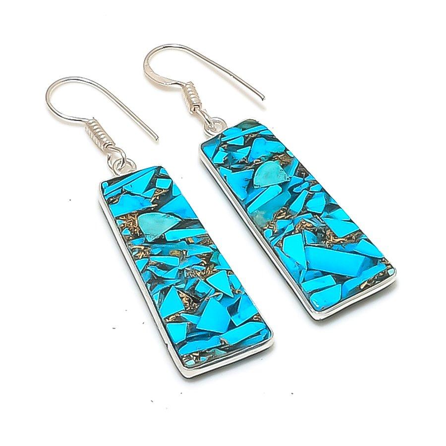 

Natural Copper Blue Turquoise 925 Sterling Silver Jewelry Earring 2.05 AE-12012