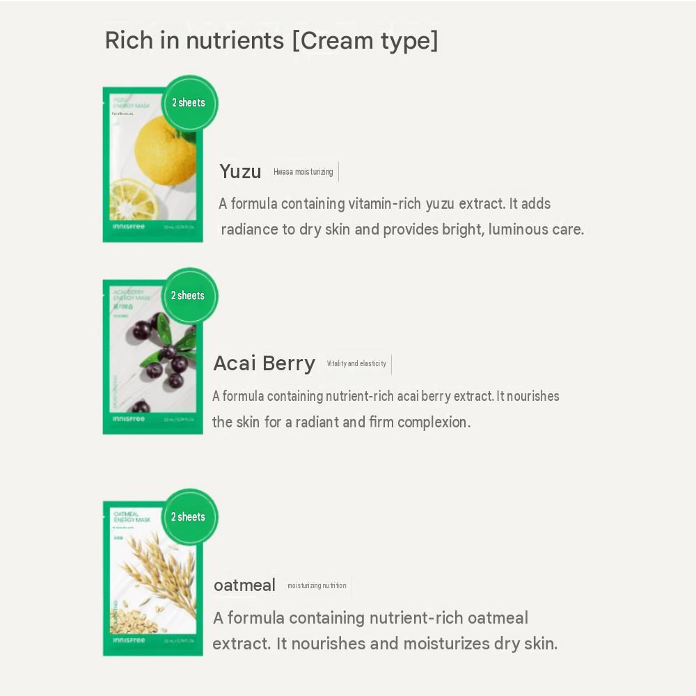 innisfree Energy Mask Special Set 20 Sheets [10 Types x 2pcs] Daily Hydrating & Soothing Facial Sheet Mask Pack