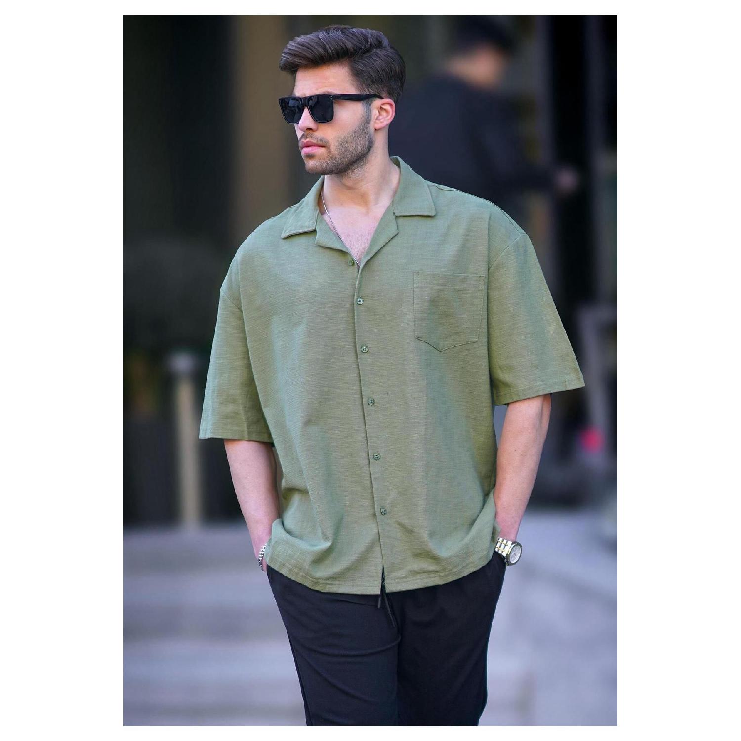 

Мужская рубашка Oversize цвета хаки с коротким рукавом 6737 S спаржевый