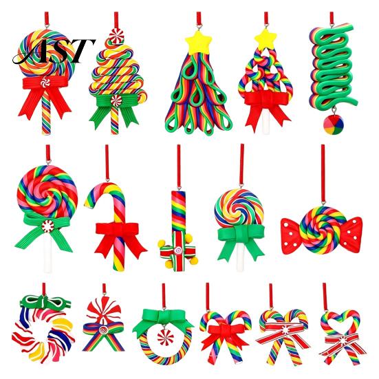 Christmas Tree Decorations 16 Pcs Lollipop Ornaments, Red Green Striped Peppermint Swirl Candy Cane Holiday Party Supplies Hanging Decoration,