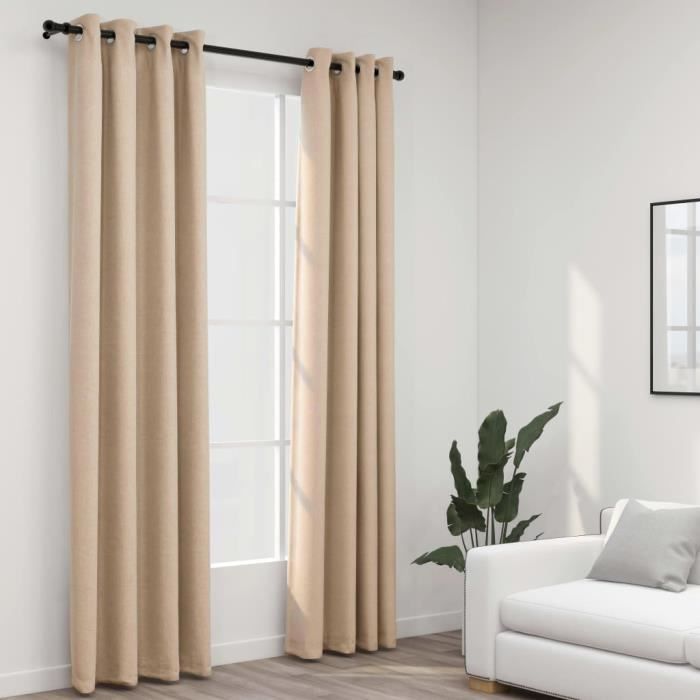 VidaXL Rideaux occultants Aspect lin avec œillets 2pcs Beige 140x245cm
