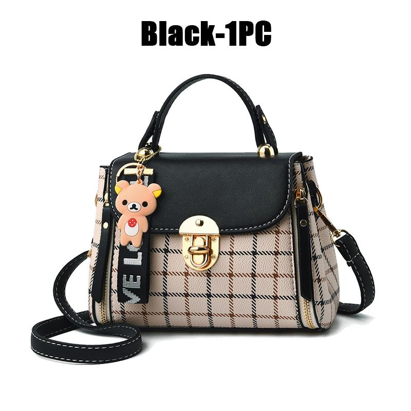 Сумка с узором в клетку женская с пряжкой декором клапаном модная из искусственной кожи сумка через плечо высокого качества чёрный 1969₽