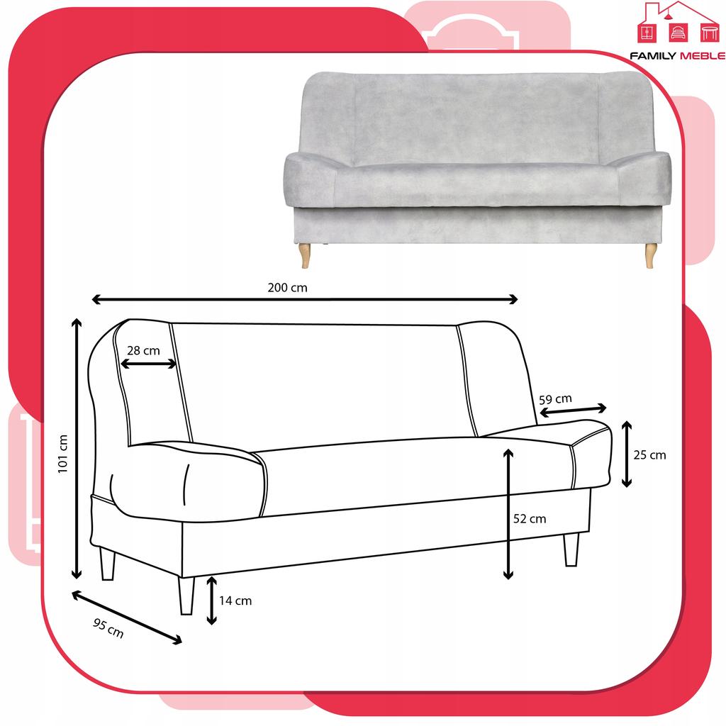 Kanapa sofa Sara rozkładana wersalka spania bonell łóżko Family meble beżowa