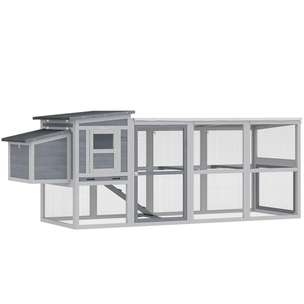 Chicken coop/chicken house for 3-4 chickens with run, nesting box, asphalt roof, Oxford covering, pull-out drawer, 264x82x89cm, grey