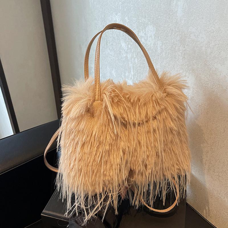 

Yogodlns Женские сумки с кисточками из искусственного меха Пушистая сумка через плечо Милая розовая Женская мягкая плюшевая сумка-тоут Сумки кроссбоди Кошелек Зимняя мода Женская 20x8x16cm хаки