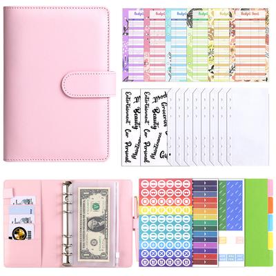 Custom A6 PU Leather Loose-leaf Notebook Binder Budget Planner Agenda Cash Storage Buckle Tally Book Children's Gifts Supplier