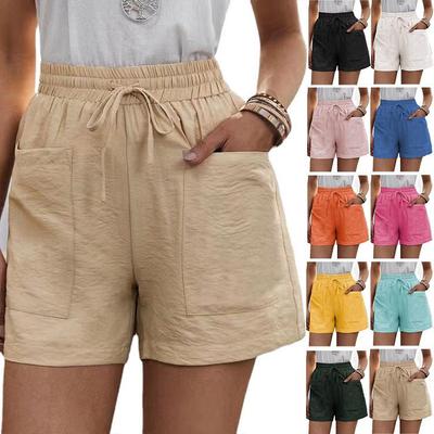 Summer Women's High-Waist Linen Pocket Shorts - Loose Fit, Plus Size, Solid Color, Casual Fashion