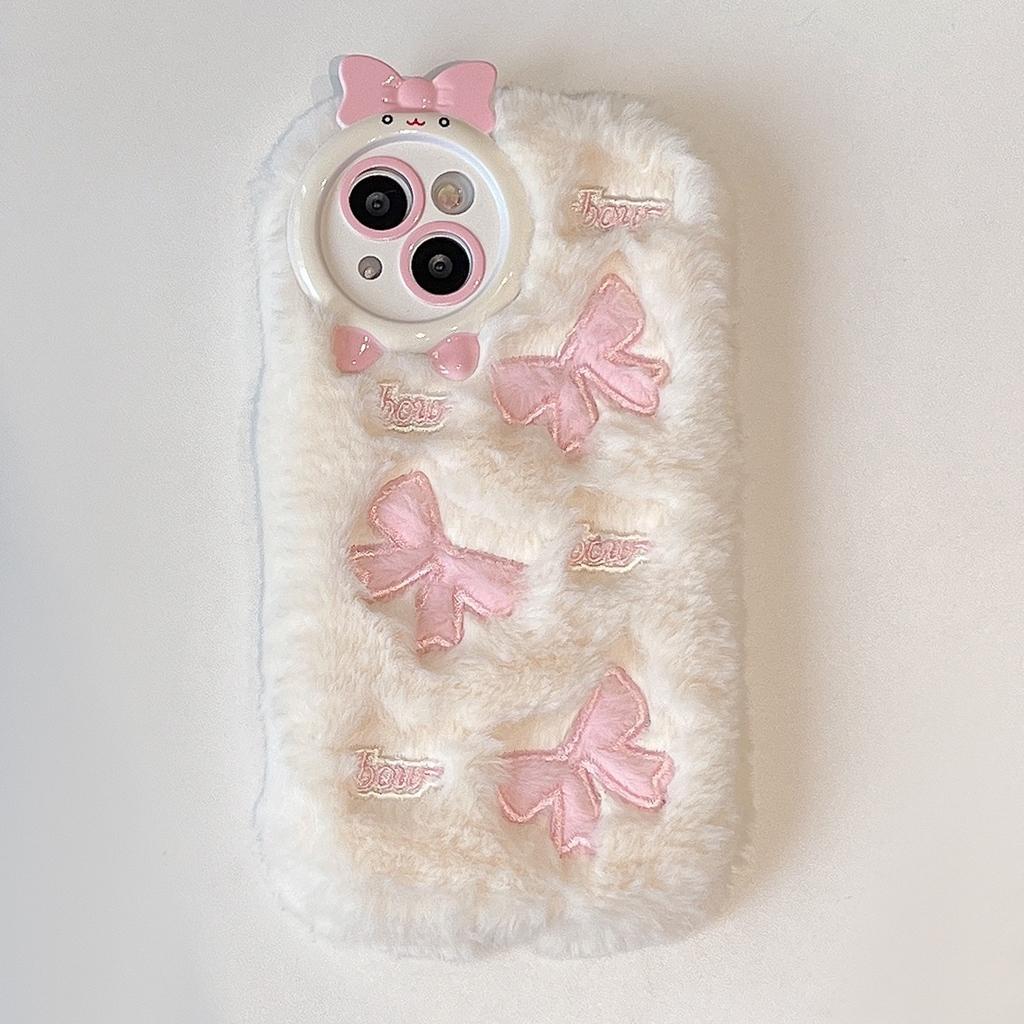 Morbida Peluche Soffice Fiocco Maialino Carino e Cuore Custodia per Telefono Per iPhone 17 16 Pro Max Custodia 15 14 Plus 13 12 11 Cartone Animato Calda Invernale Pelliccia Pelosa Copertura Shell
