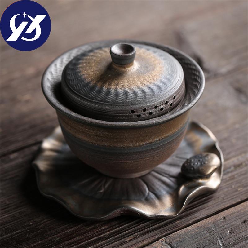 Ceramic Handmade Tea Bowl with Cover Office Teapot Jingdezhen Teacup Pottery Gaiwan Tea Set Drinkware 170ml