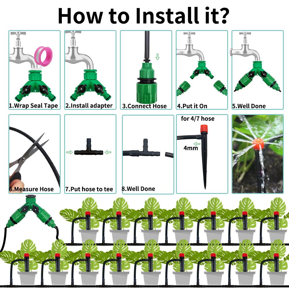 Garden Drip Irrigation Automatic Watering System Kit 1/4'' 13CM Sprinkler for Bonsai Pot Plant Flower Vegetable Greenhouse