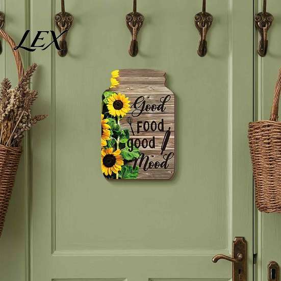 Farmhouse Home Decorations Mason Jar Shape Wall Decoration, Wooden Art with Sunflower Print, Indoor Decoration Pieces Retro Rustic Hanging Decor