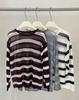 Women's Summer Striped Linen Knitwear: Openwork Long Sleeve Loose T-shirt Cardigan