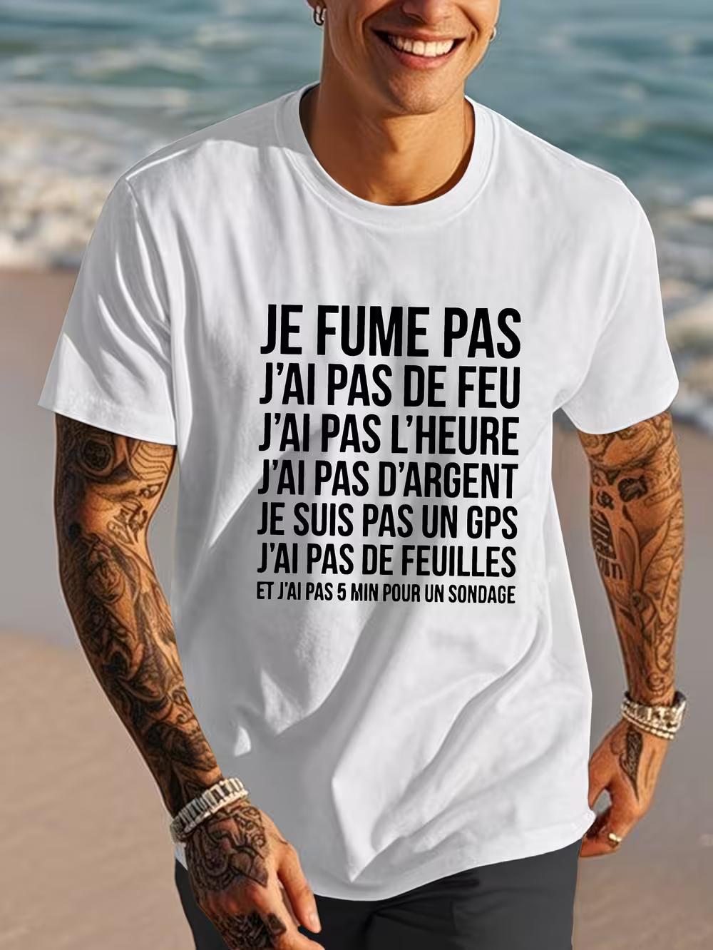 

Men s French Quote T-Shirt - Je Fume Pas Text & Geometric Pattern S