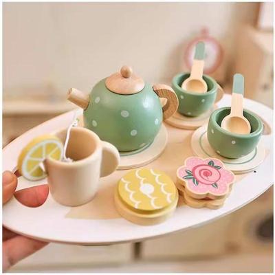 1 Set Girls And Boys Tea Time Party Toys Wooden Tea Kit For 3-5 Years Old Little Girls Play Food Pretend Play Kitchen Accessory