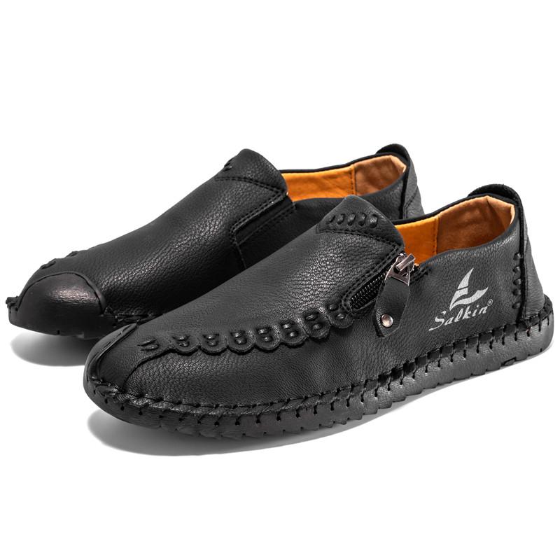 Retro Leather Casual Shoes For Man Green Suede Loafers Big Size 48 Quality Handmade Sewing Flat Shoes Man Driving Shoes Moccasin