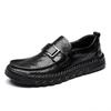 Summer Autumn New Hallow Loafers for Men Black Fashion Casual Cow Leather Shoes Male Black Soft Sole Designer Shoe Man