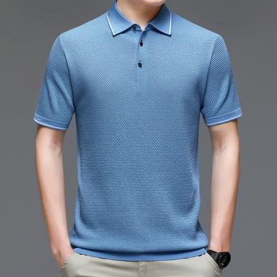 Middle-Aged and Old Father Clothes Business Casual Fashion Men's T-shirt Polo Collar Solid Color Elegant Breathable Mesh Short Sleeve