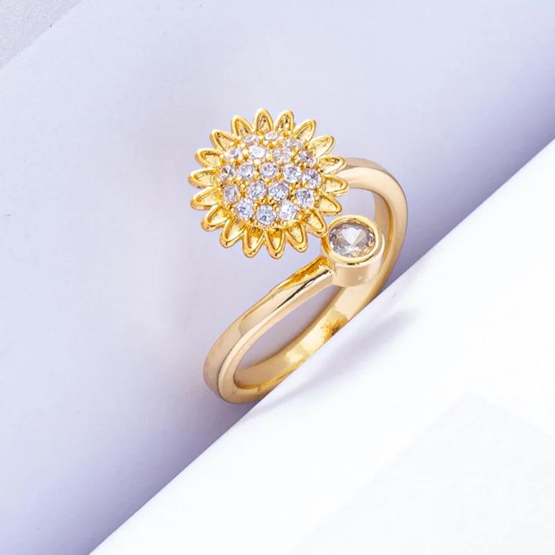 1pcs fashion simple rotating zircon flower opening adjustable ring luxury casual casual unzipping design sense accessories