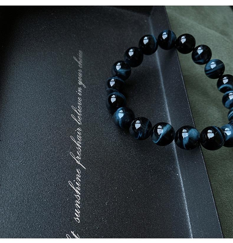 Blue Tiger Eye Bead Bracelet | Unisex Hawk's Eye Stone | Round Beaded Bracelet | Single Circle Style
