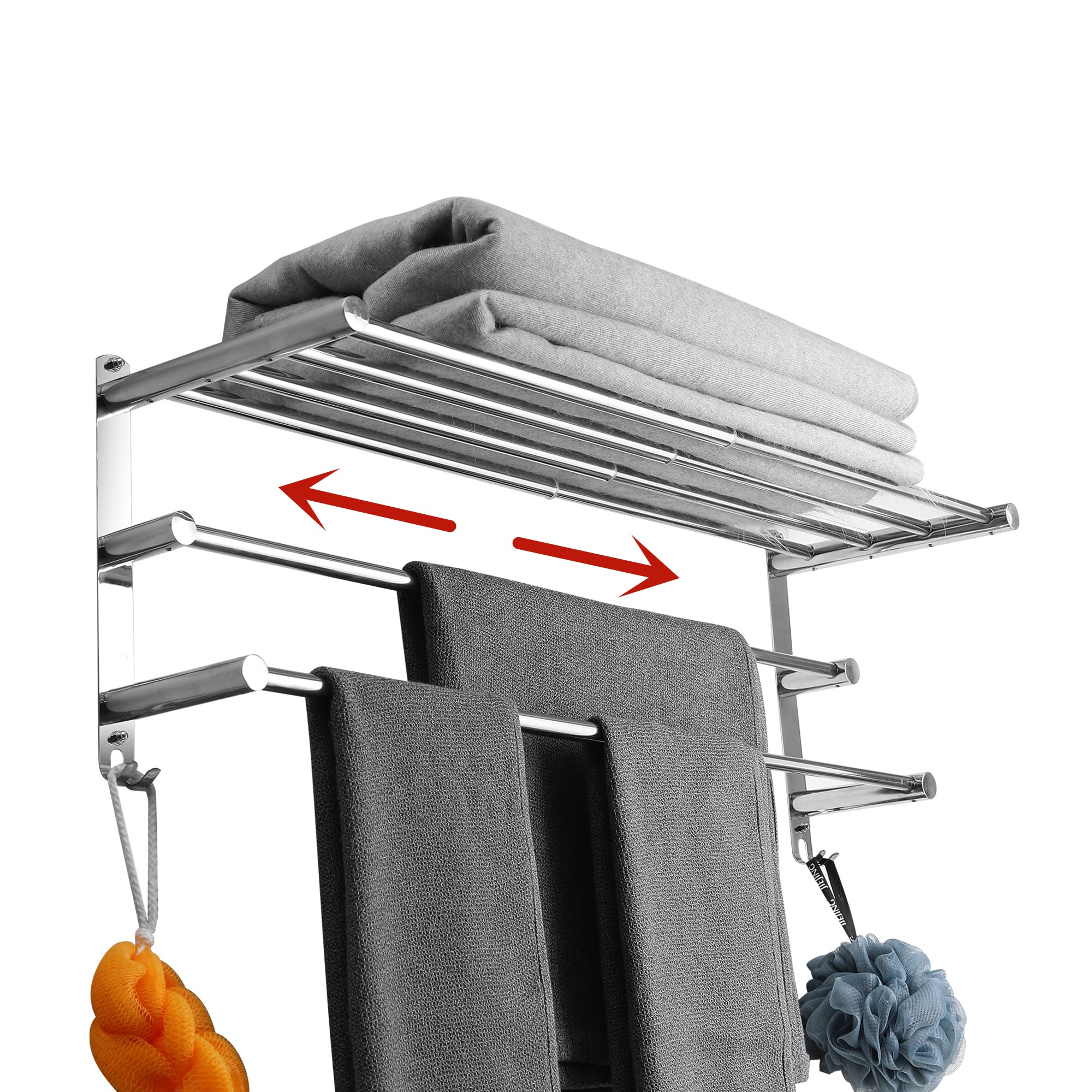 

CAXIMSY Extendable Towel Rack, Stainless Steel, Self-Adhesive, for Bathroom and Kitchen Use [Extendable Length 43-78cm] (Triple Towel Rack)