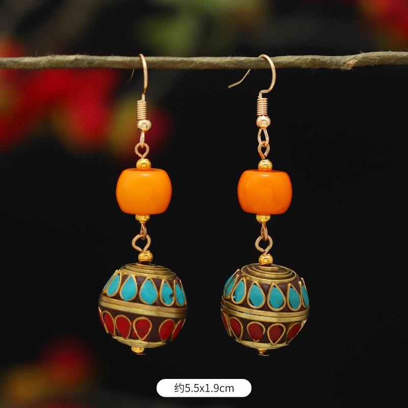 Retro Exotic Style Nepalese Earrings Tibetan Niche Design Personalized Long Earrings Simple Earrings Women