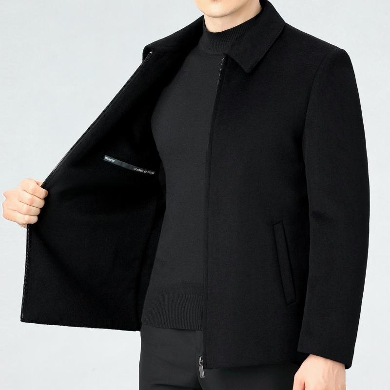 Men's double-sided cashmere coat, middle-aged and elderly lapel daddy thick woolen jacket, men's short woolen coat